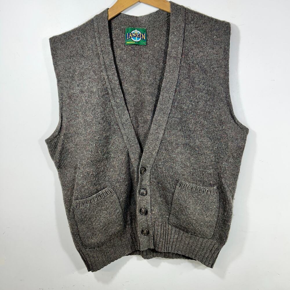 Vintage Jantzen Mens L Sweater Vest Wool Grandpa Scholarly Academic